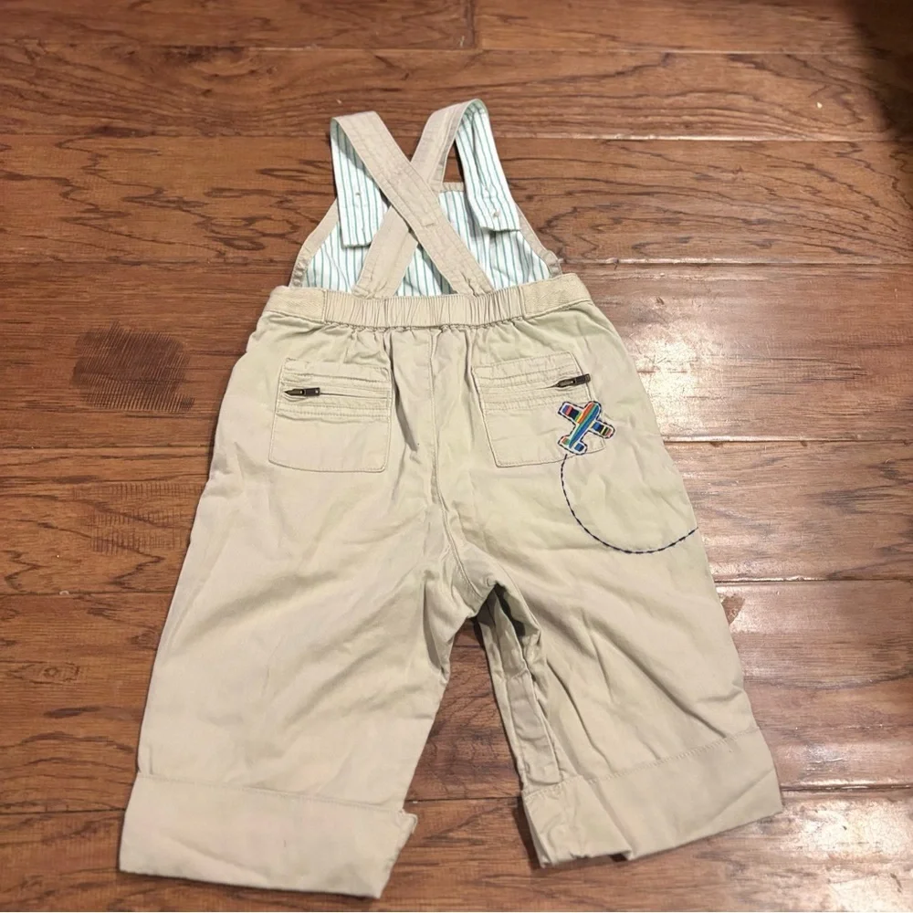 Vintage Gap 2003 Khaki Overalls with Embroidered Airplane — 6-12 months